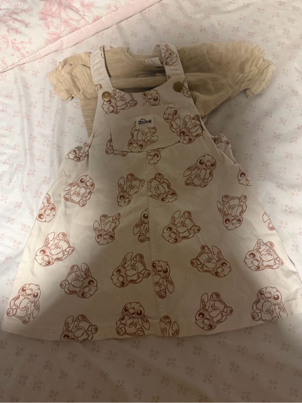 Beige stitch Print Pinafore Dress